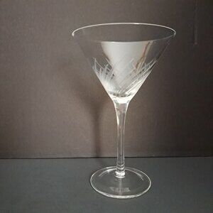 Etched Swirl Cut Martini Cocktail Glass 7.25" Tall Clear Crystal Barware Vintage